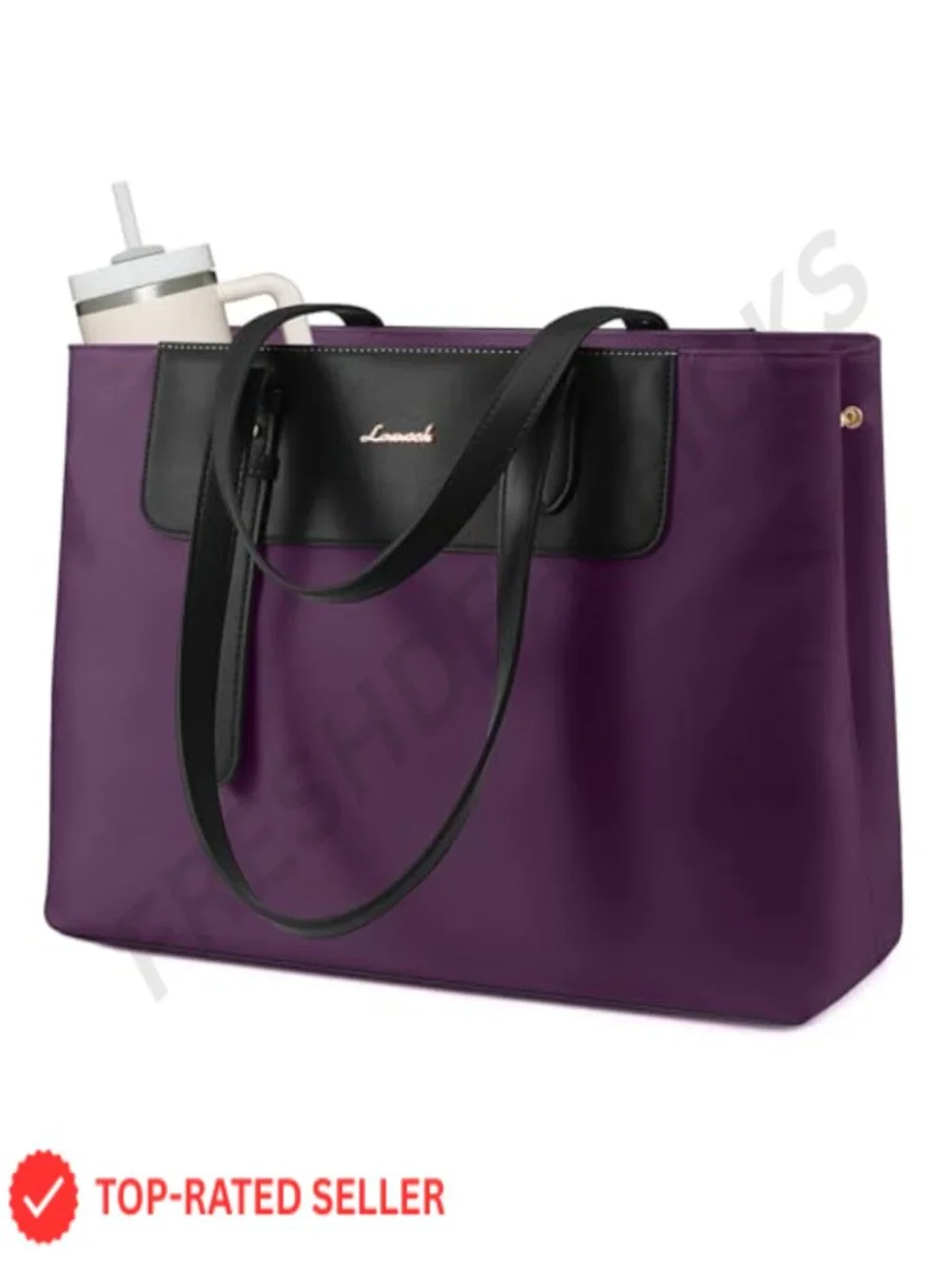 Water-Resistant Nylon PU Leather Laptop Tote Bag 15.6 Inch Women Work Briefcase